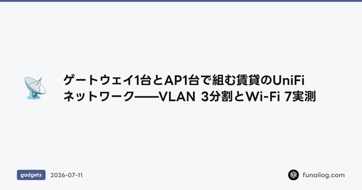 ゲートウェイ1台とAP1台で組む賃貸のUniFiネットワーク——VLAN 3分割とWi-Fi 7実測